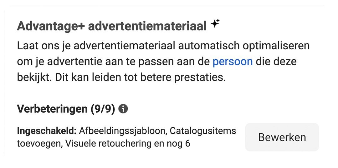 Meta Advantage+ Creative advertentiemateriaal verbeteringen