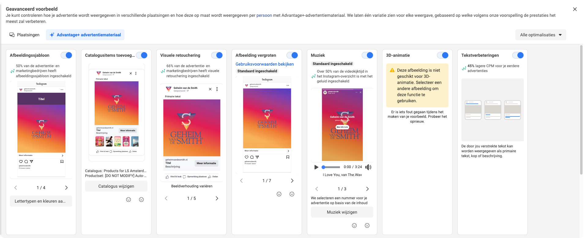 Voorbeelden van Meta Advantage+ Creative advertentiemateriaal